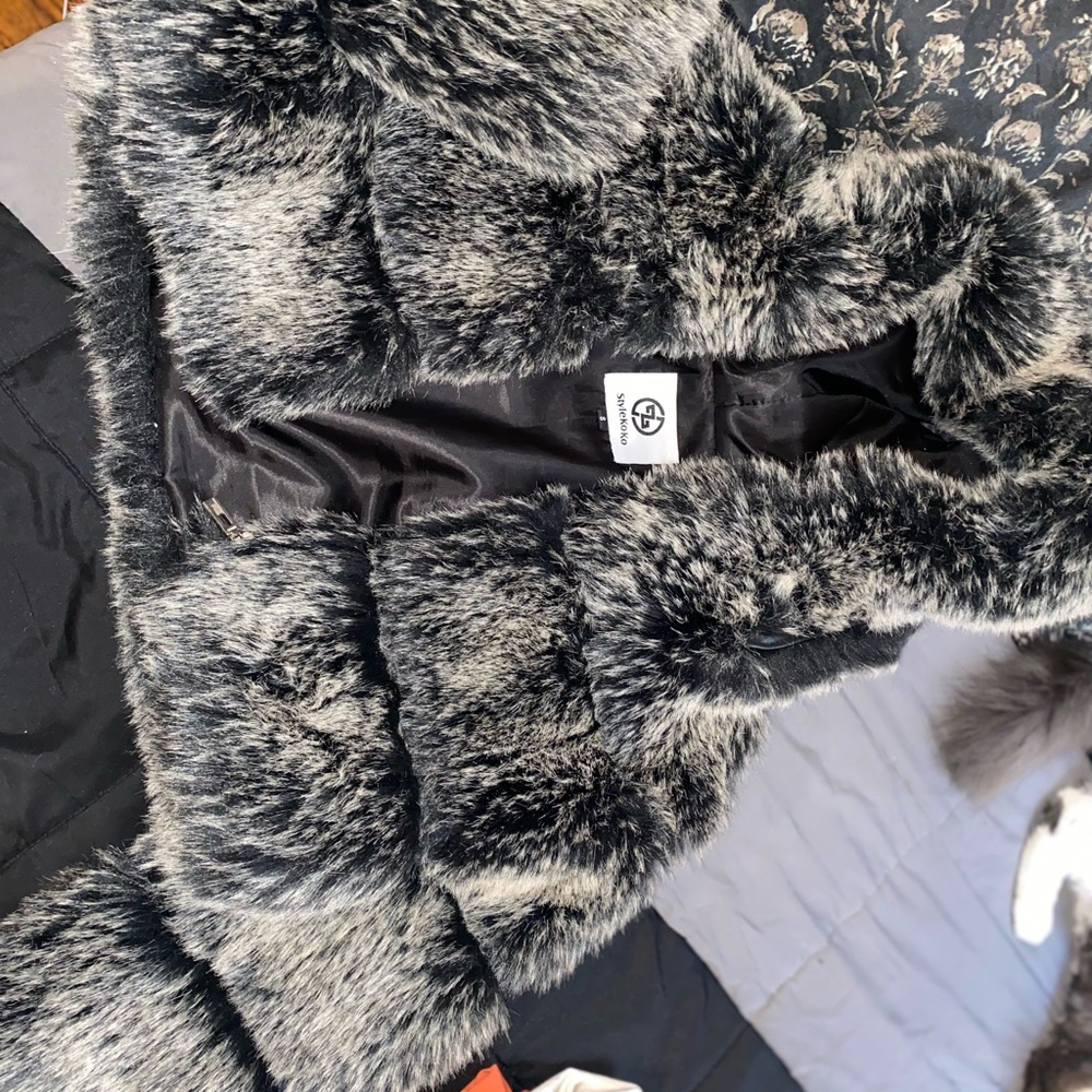 Womens Style Koko Fur coat, Size Small, Black and Tan-mixed tone
